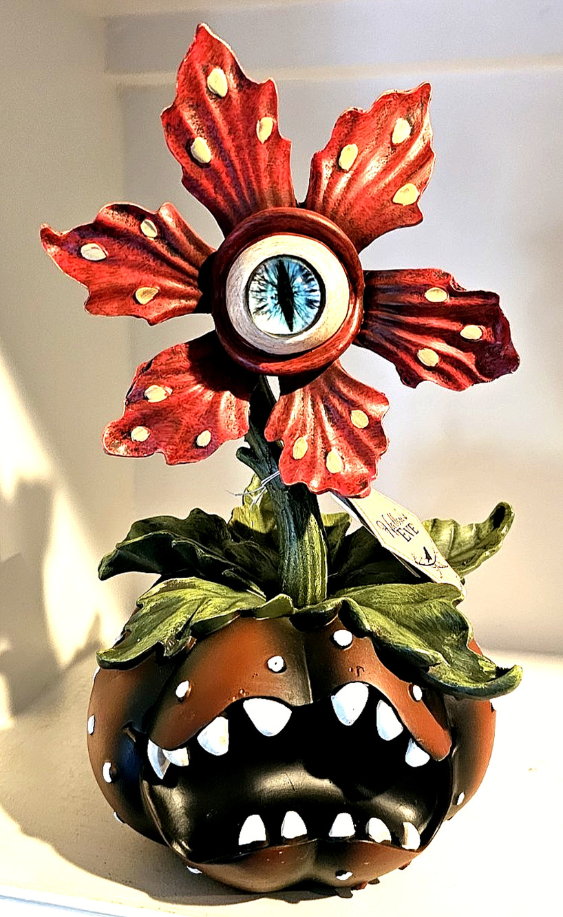 Hallow's Eve Halloween Pumpkin Monster Figurine w/ Eyeball Flower, 10in